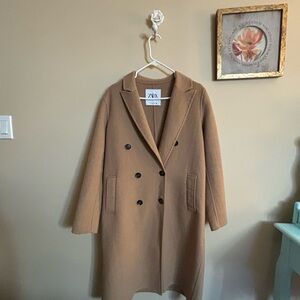 Zara Women's Tan Double-Breasted Coat